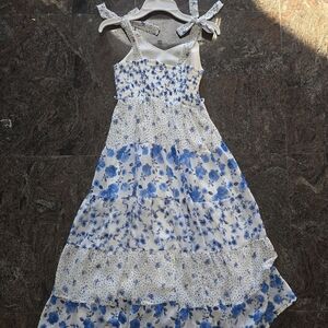 2 Speechless White and Blue Floral Tiered Sundress with Tie Straps